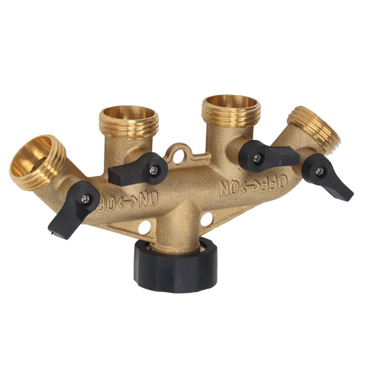 4 Way Water Splitter Brass Ball Valve Distributor for Garden Watering Agricultural Irrigation Car Washing US V1294-YM0521-3112230009811
