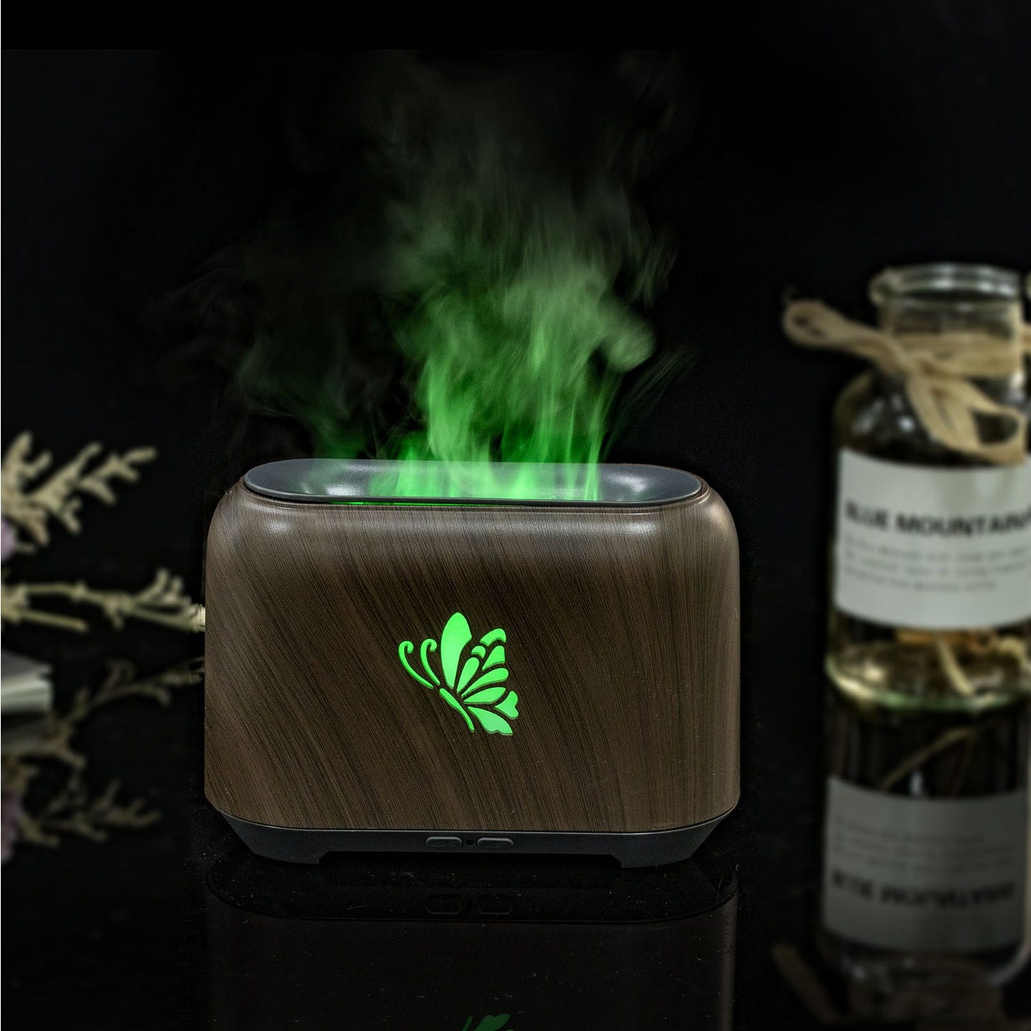 150ml Flame Diffuser Humidifier Prevents Dryness Silent Operation Wood Grain Humidifier with 7 Color Lights V1294-YM0521-3113230092511