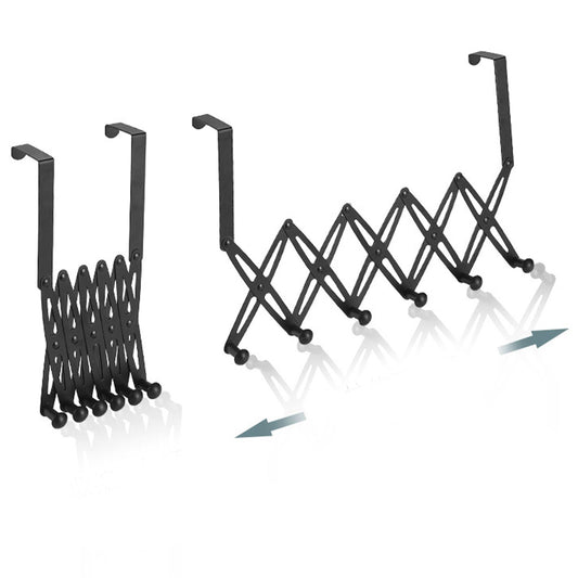 Over Door Hooks Expandable Stainless Steel Clothes Coat Rack for Bedroom Indoor 6 Hangers Black V1294-YM0521-3117220297511