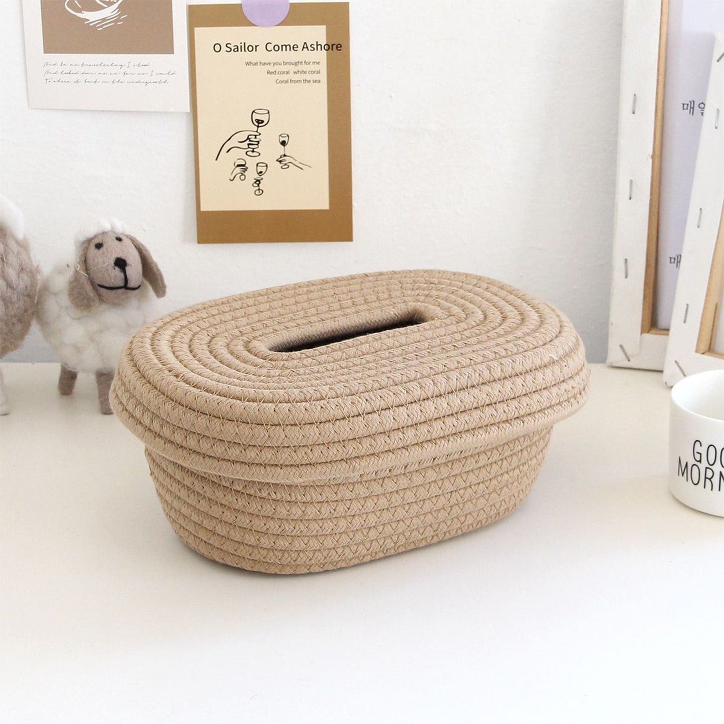 Tissue Box Cover Handmade Cotton Rope Napkin Tissue Holder Decorative Household Desktop Tissue Storage Box V1294-YM0521-3117230012011