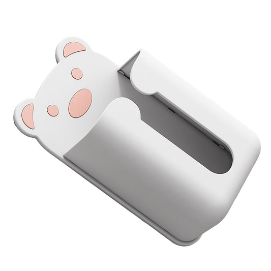 Wall Mounted Tissue Box Punching Free Cute Bear Pattern Plastic Tissue Dispenser for Home Bathroom White Bear V1294-YM0521-3117230024211
