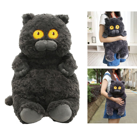 Cat Plush Toy Cute Soft Skin Friendly Fluffy Staring Short Plush Cat Hugging Sleeping Pillow for Home Black V1294-YM0521-3117230043011