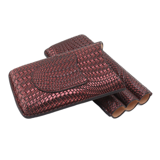3 Finger Cigar Case Woven Pattern Portable Travel Leather Cigar Humidor Case Smoking Accessories Purple V1294-YM0521-3117230056313