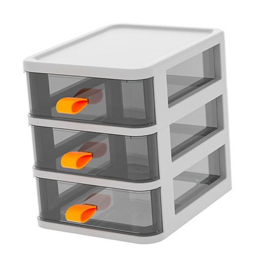 Drawer Type Desktop Storage Box Transparent Desktop Stationery Organizer with Orange Handle 3 Layer White V1294-YM0521-3117230058711