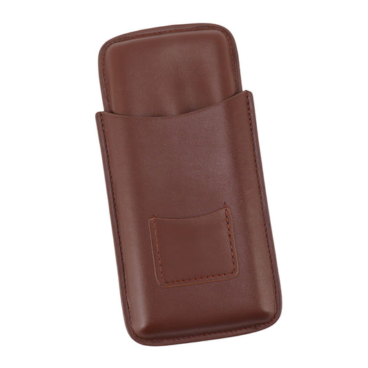 Leather Cigar Case Portable 3 Finger Cigar Humidor Carrying Case with Cutter Pocket for Cigar Lovers Brown V1294-YM0521-3117230060112