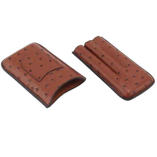 Cigar Case Holder Artificial Leather Brown 3 Finger Cigar Carrying Travel Case Portable for Travel V1294-YM0521-3117230060211