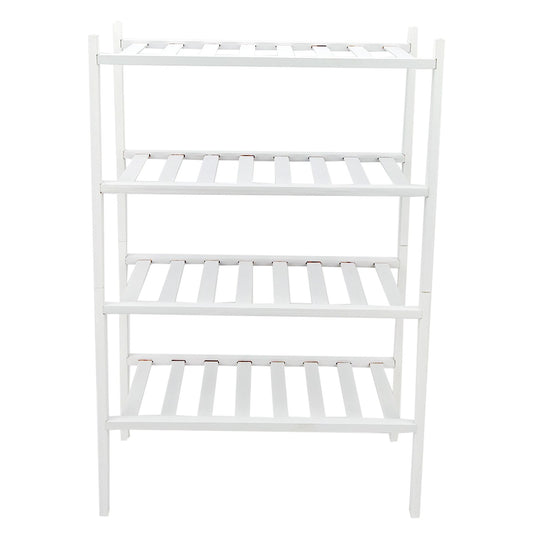 4 Tier Shoe Rack White Stackable Shoes Rack Organizer Multifunctional Bamboo Shoe Rack for Home Hotel Dorm V1294-YM0521-3117230094411
