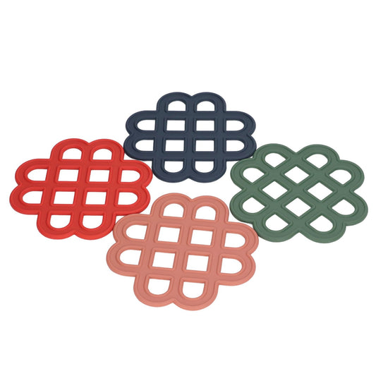 4Pcs Silicone Trivet Pad Hollow Heat Resistant Slip Resistant China Knotted Trivet Pot Mat for Kitchen Table V1294-YM0521-3118220342011