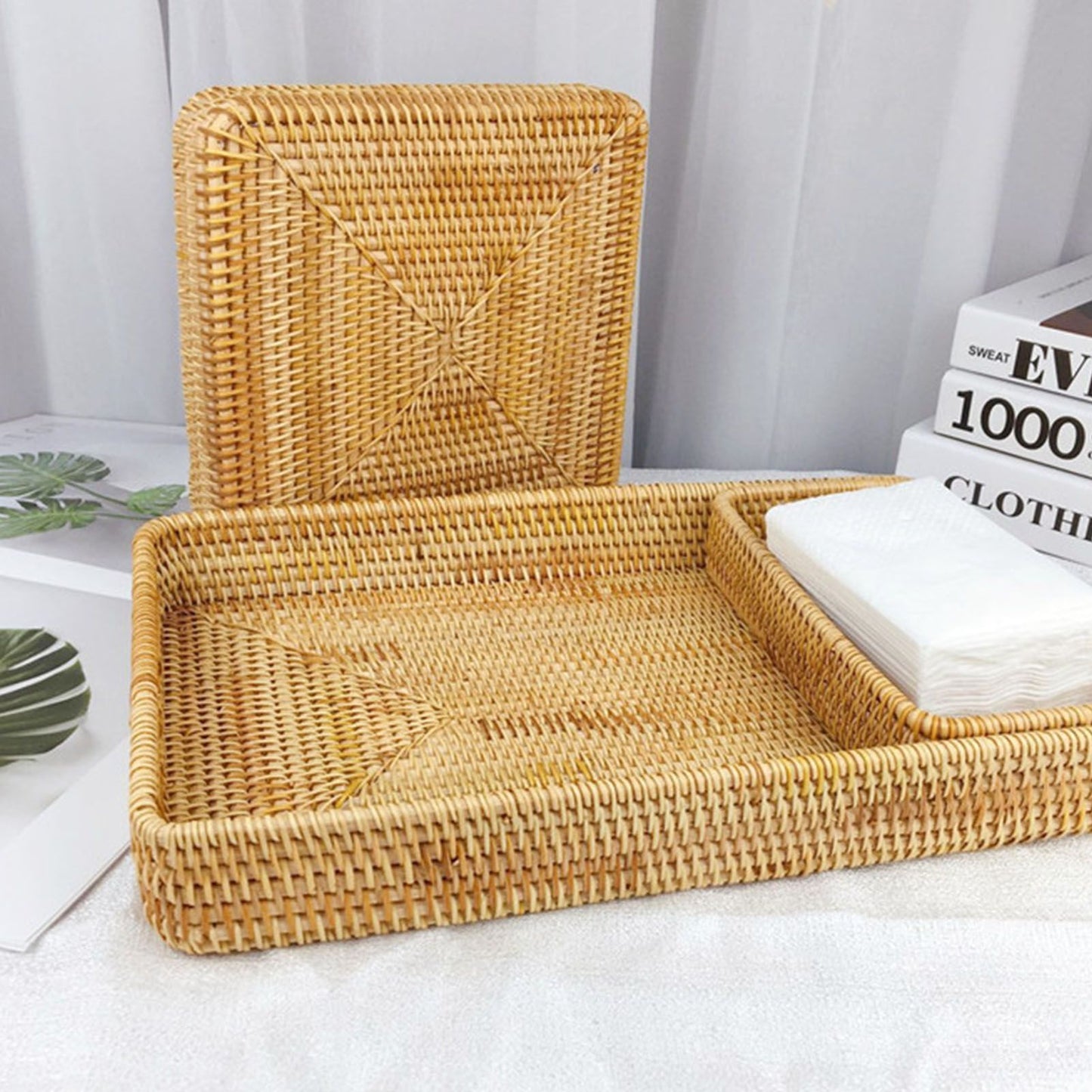 Rattan Tray Tabletop Organization Hand Woven Snack Storage Basket Multifunctional Serving Tray M V1294-YM0521-3118230023612