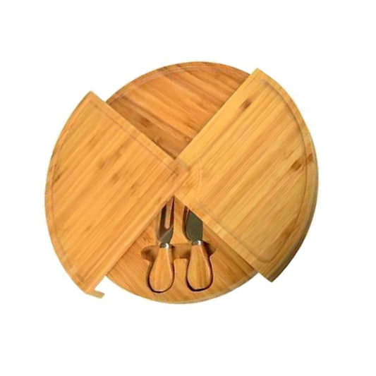 Bamboo Cheese Plate Board with 2 Knife Concealed Compartment Bread Fruit Snack Serving Tray V1294-YM0521-3118230033811