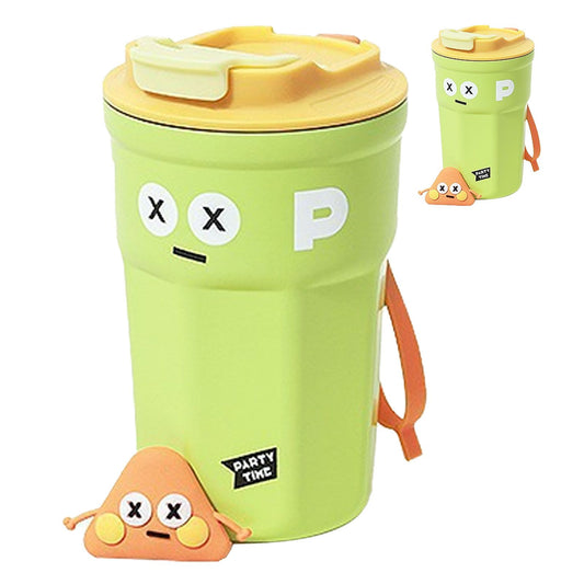 Travel Coffee Mug Cute Appearance Stainless Steel Insulated Coffee Cup with Lid for Office Green 400ml V1294-YM0521-3118230060213