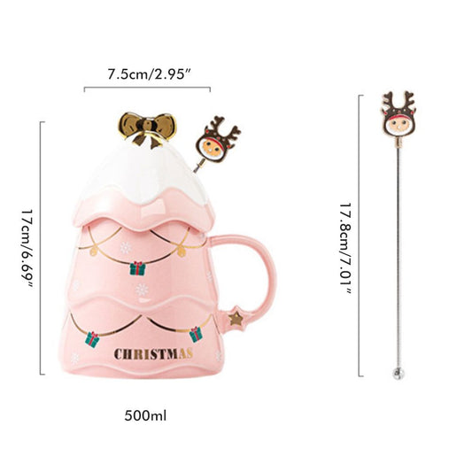 Christmas Mug Set with Cover and Spoon 500 ml Ceramic Mug for Mulled Wine Coffee Cocoa Christmas Mug Gift V1294-YM0523-10318541