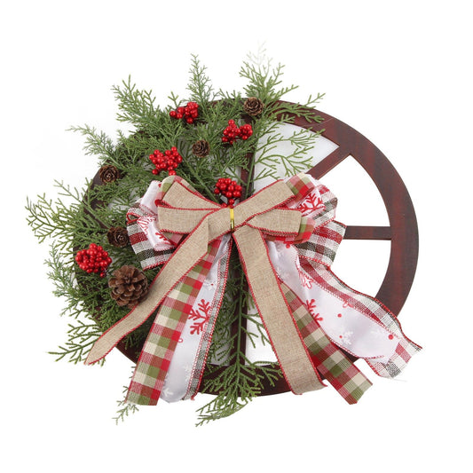 Red Truck Wheel Christmas Bowknot Wreath Fall Wreath for Front Door Wooden Hanging Ornament Wreath for Indoor V1294-YM0523-10320072