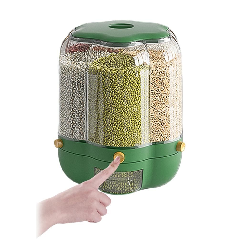 Food Grain Storage Container Large Capacity 9L 6 Grid Rotatable Rice Dispenser Sealed Grain Food Storage Box V1294-YM0523-10341434