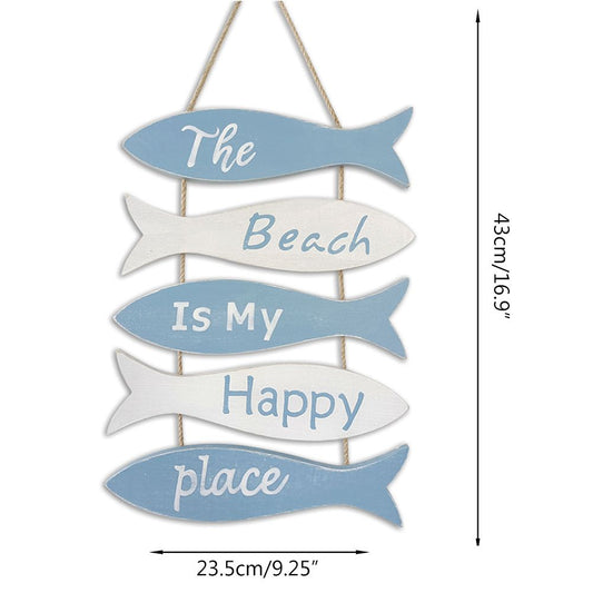 The Beach is My Happy Place Themed Wall Decor Nautical Flip Flop Wall Sign Vintage Hanging Ornament for Home V1294-YM0523-10342193