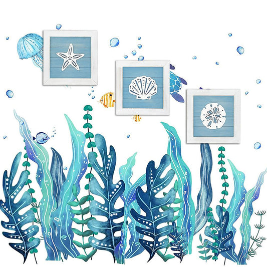 Ocean Theme Beach Wall Decor 3D Wall Art with Starfish Seashell Sand Dollar Vintage Beach Home Bathroom Decor V1294-YM0523-10342198