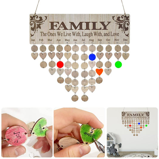 Family Birthday Calendar with Tags Wooden DIY Wall Hanging Board Birthday Reminder Calendar Plaque Gifts for V1294-YM0523-10342379