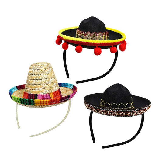 3 Pack Cinco De Mayo Fiesta Headbands Party Decorations Non Woven and Straw Sombrero Party Hats Photo Booth V1294-YM0523-10342799