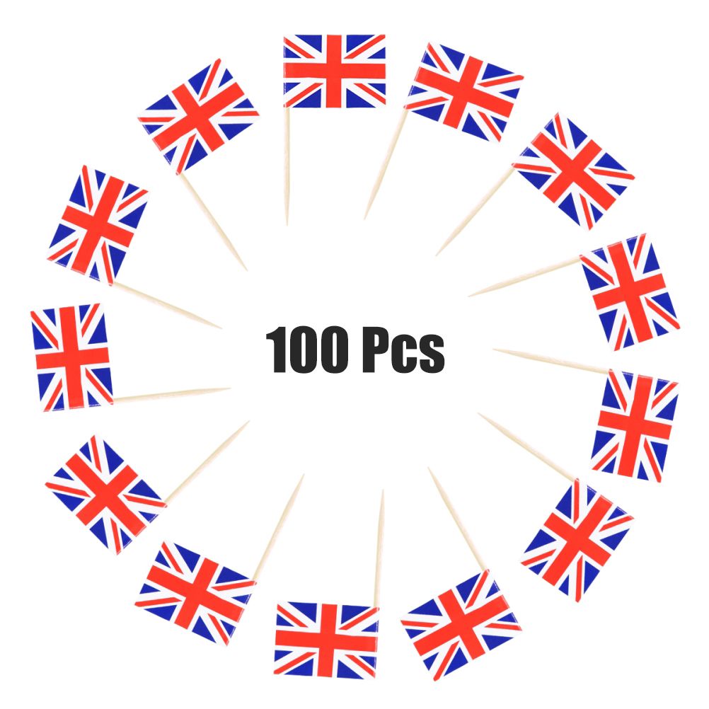 100Pcs Union Jack Mini Flags Hand Held British Toothpick Flags Cupcake Toppers UK Flags Fruit Sticks Party V1294-YM0523-10344106