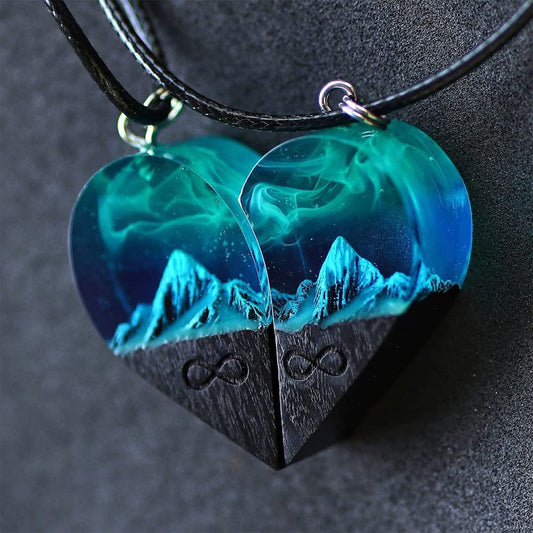 Wood Resin Paired Heart Pendants Cotton Ripe Great Gift Snowflakes Elegant Necklace V1294-YM0523-211018ZH03-1