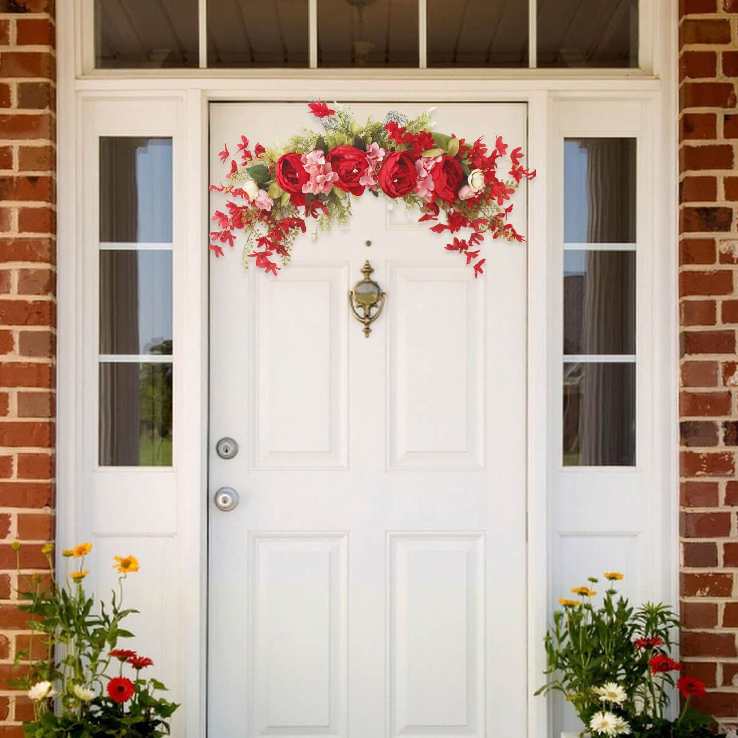 Spring Door Wreath Hanging Decorative Lintel Wreath Artificial Peony Flower Swag for Wedding Arch V1294-YM0523-220224XY01-5