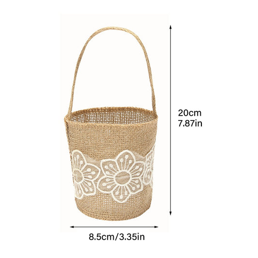 Burlap Flower Basket European Retro Flower Girl Basket Handmade Wedding Candy Basket V1294-YM0523-220226XU02-6