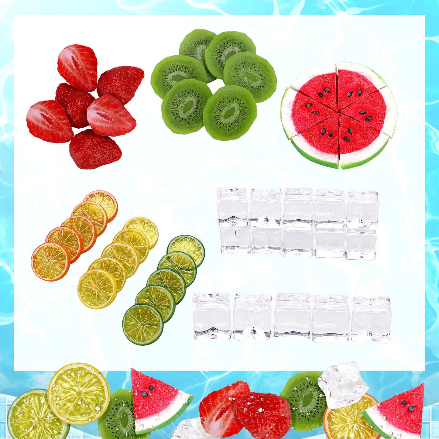 Simulated Fruit Slices Strawberry Kiwi Watermelon Slices Simulated Ice Cubes Fruit Display V1294-YM0523-220303CY10-2