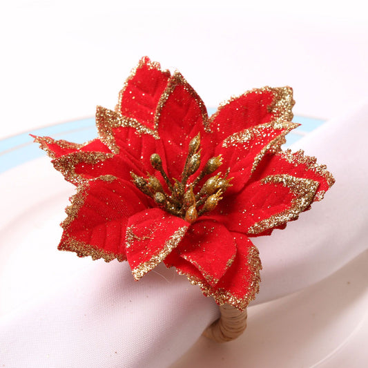 6PCS Napkin Set Red Elegant Christmas Flower Napkin for Birthday Party Wedding V1294-YM0523-220513DJ04