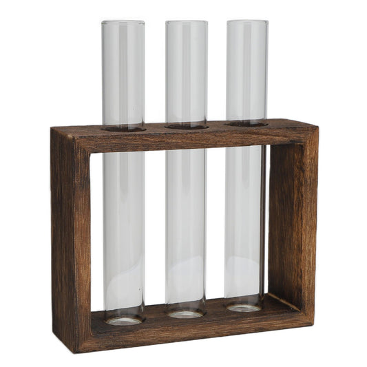 Tabletop Glass Tube Vase High Borosilicate Glass Pine Wood Frame Retro Tube Plant Vase for Hydroponic Plants V1294-YM0523-3111210273211