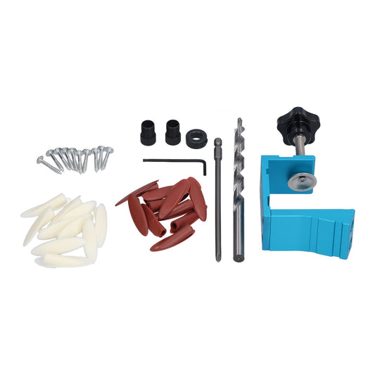 15 degrees Oblique Hole Locator Positioner Set Aluminum Alloy Pocket Hole Jig Kit Woodworking Accessory Blue V1294-YM0523-3111210393711