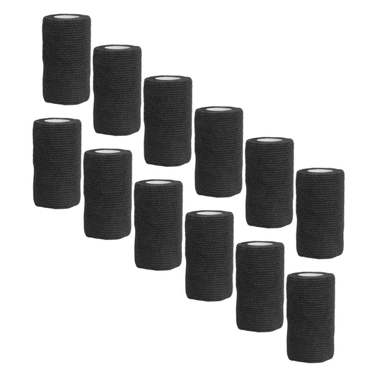 12Pcs Bandage Wrap Natural Latex Elastic Self Adhesive Wrap for Cows Dogs Horses 10cm Black V1294-YM0523-3111220104716