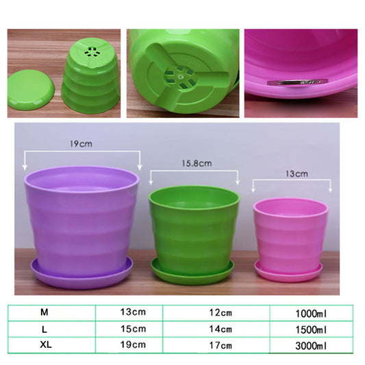 Flower Pot Flexible Round Modern Planter with Removable Tray for Gardening Office Balcony Pink L V1294-YM0523-3111220116412