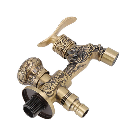 Water Tap 2 Handles 1 Hole Oil Rub Antique Dragon Carved Brass Faucet for Bathroom Sink Countertop Mounted V1294-YM0523-3112220035411