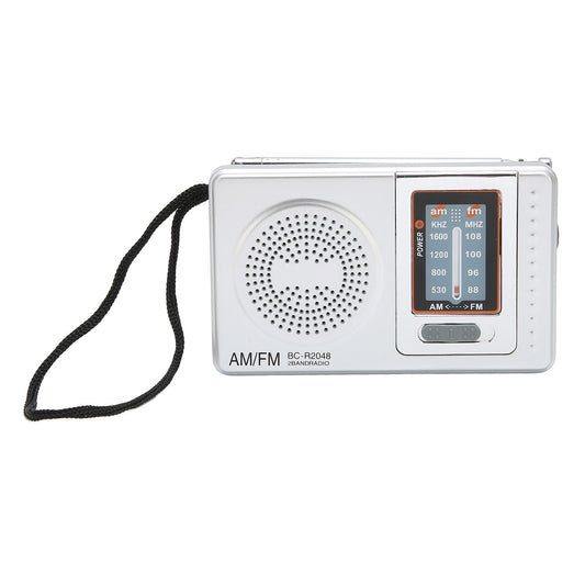 AM FM Radio Silver Gray Pocket Size AM FM Compact Simple Design AA Battery Powered Pocket Radio for Parents V1294-YM0523-3113220046311