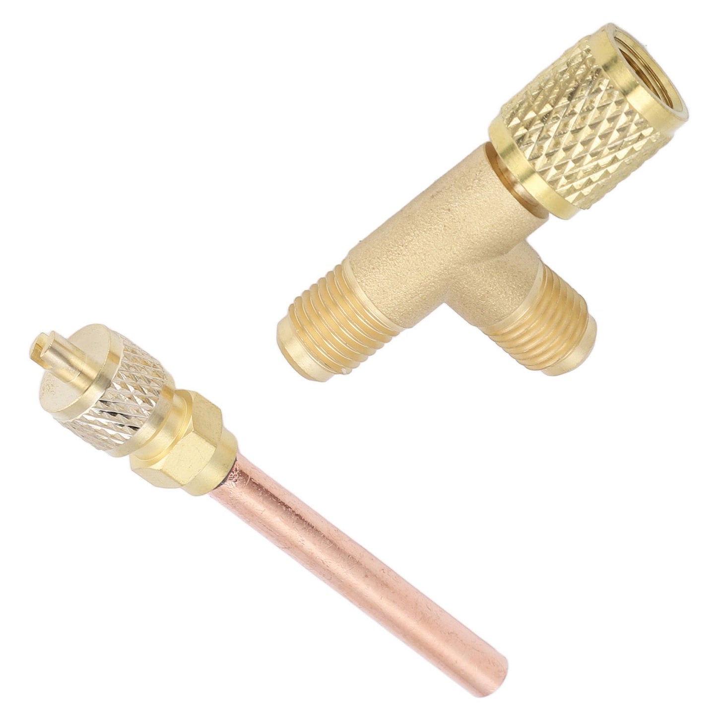 1/4in SAE Tee Adapter Built in Valve Core Quick Connection Double Sealing for R22 R12 R134 Vacuum Gauge V1294-YM0523-3113220052411