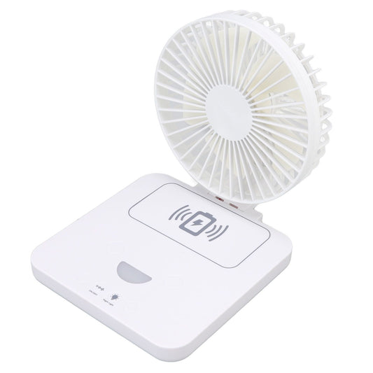 USB Desk Fan Support Wireless Phone Charging Dimmable Night Light 3 Speeds 180 Degrees Adjustable Small Desk V1294-YM0523-3113220061111