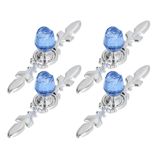 4 Pcs Crystal Handle with Plate European Style Modern Simple Pulls Handles for Drawer Dreser CabinetsBlue V1294-YM0523-3114210121212