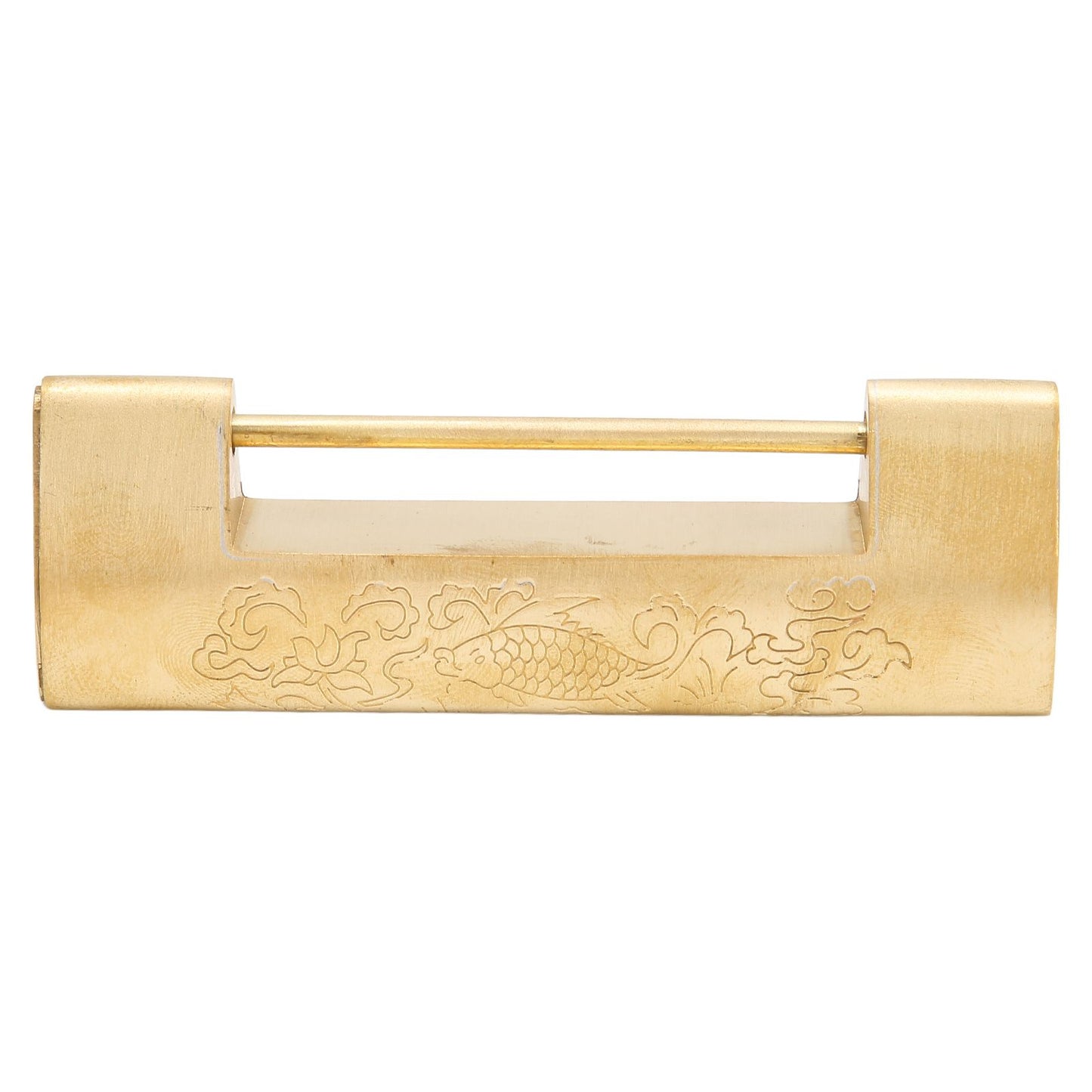 Brass Antique Padlock Spacing 5.9cm Exquisite Rustproof Chinese Old Style Fish Horizontal Padlock for Jewelry V1294-YM0523-3114220035711