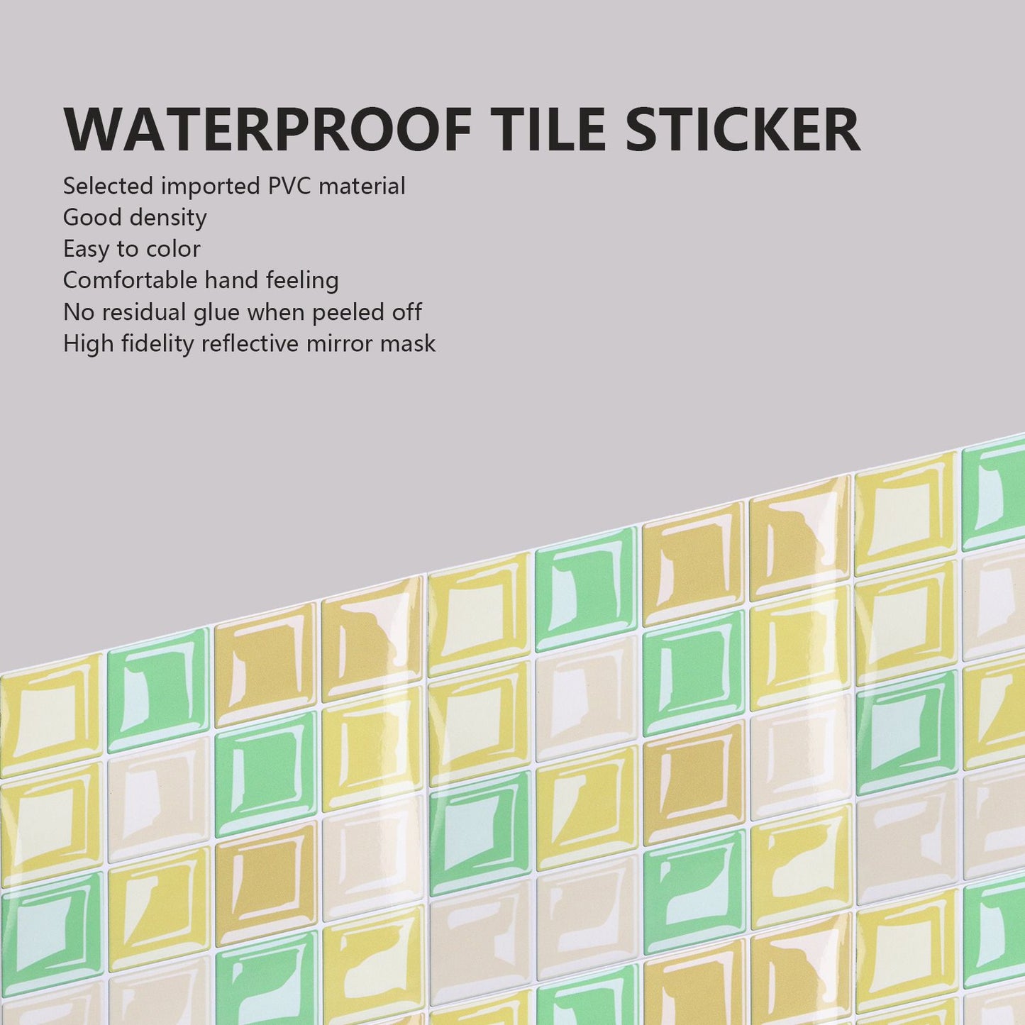 10 Packs Tile Sticker Waterproof Self Adhesive Mosaic Tile Sticker for Kitchen Floor Wall V1294-YM0523-3115210164411
