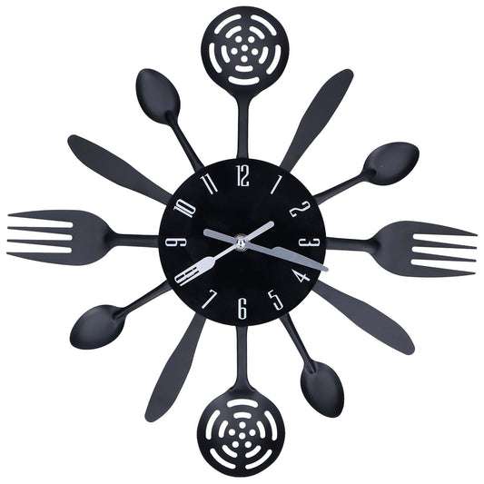 Black Kitchen Wall Clock Removable Modern Cutlery Kitchen Spoon Fork Wall Clock Home Decoration V1294-YM0523-3115210218311