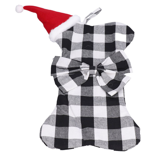 Christmas Tree Decorations Polyester Grids Pattern Christmas Hanging Stocking Pendant Children Gift Bag(Black V1294-YM0523-3115210222612