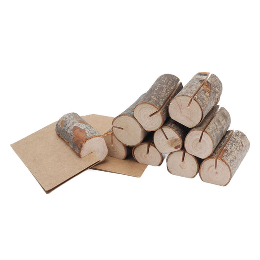 10pcs Wood Memo Holder Circular Decorative Desktop Wooden Photo Stand with Kraft Paper Cards for Weddings Home V1294-YM0523-3115210232111