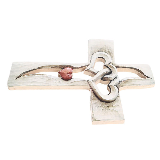 Carved Wooden Cross Intertwined Hearts Wall Hanging Hand Carved Wood Cross for Living Room Study Bedroom V1294-YM0523-3115220027211