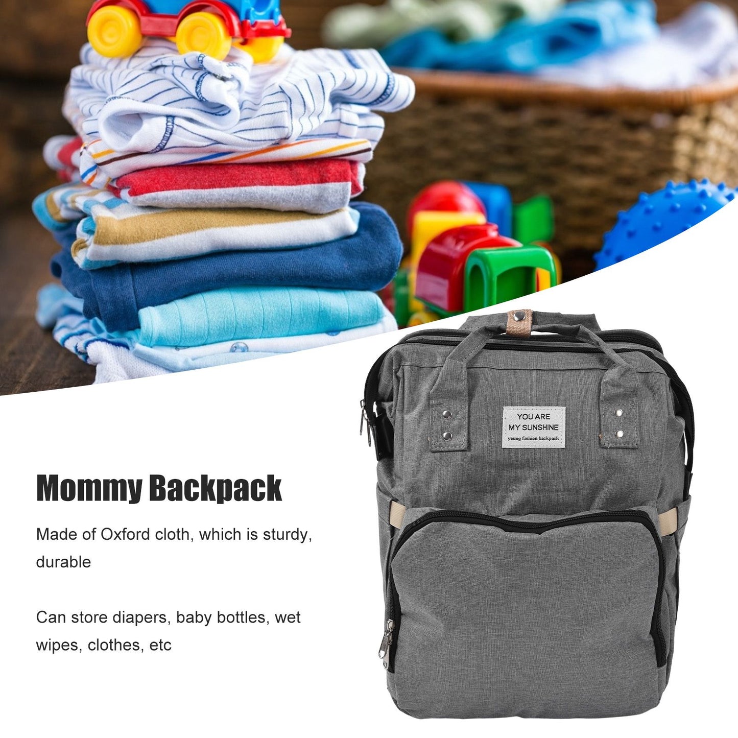 Backpack Multifunctional Foldable Large Capacity Baby Diaper Storage Bag for TravelLight Grey V1294-YM0523-3117210159812