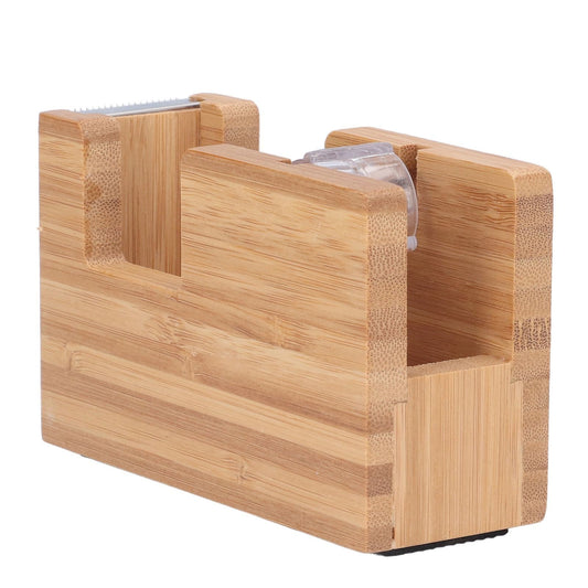 Desktop Tape Dispenser Bamboo Wood Tape Cutter Holder Adhesive Roll Base Stationery Tool V1294-YM0523-3117210255811