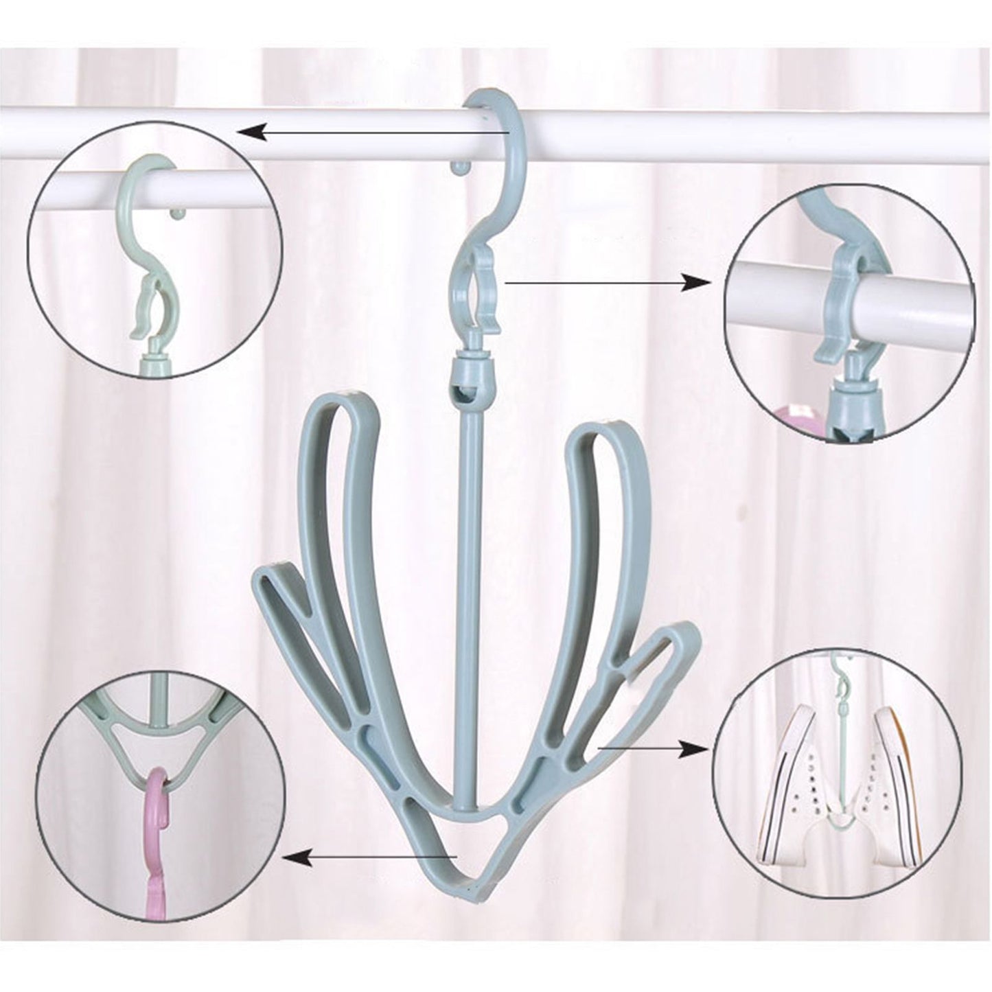 Shoes Drying Rack PP 360 degrees Rotatable Windproof Connectable Shoes Storage Hanger for Scarves HatsBlue V1294-YM0523-3117220029612