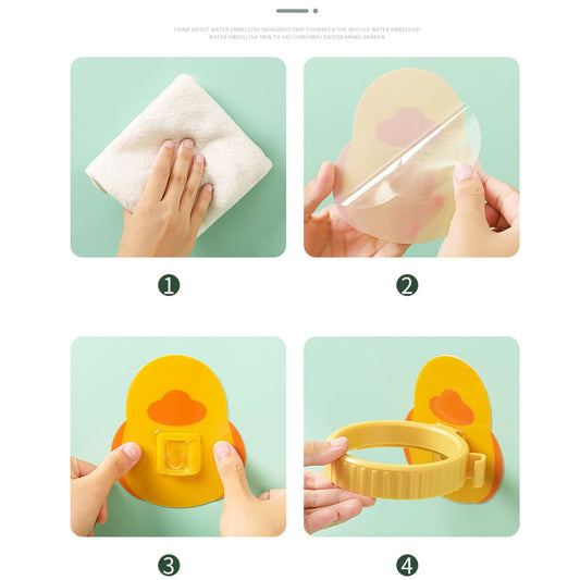 Hair Dryer Storage Holder Wall Mounted Punch Free Cartoon Strong Bearing Hands Free for BathroomYellow Duck V1294-YM0523-3117220040311