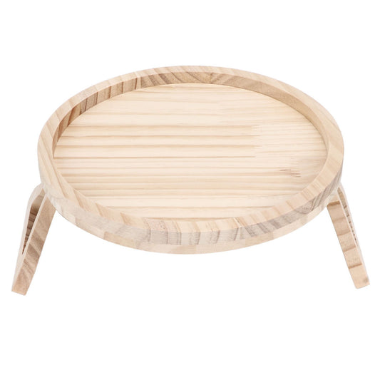 Clip On Tray Natural Bamboo 9.8in Round Home Couch Sofa Armrest Clip Tray Table for Snack Coffee Tee Remote V1294-YM0523-3117220056711