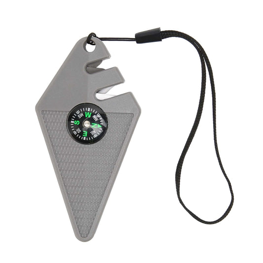 2PCS 6 in 1 Outdoor Knife Sharpener with Compass Survival Whistle Fish Hook Grinding Polishing Portable Gray V1294-YM0523-3118220062711