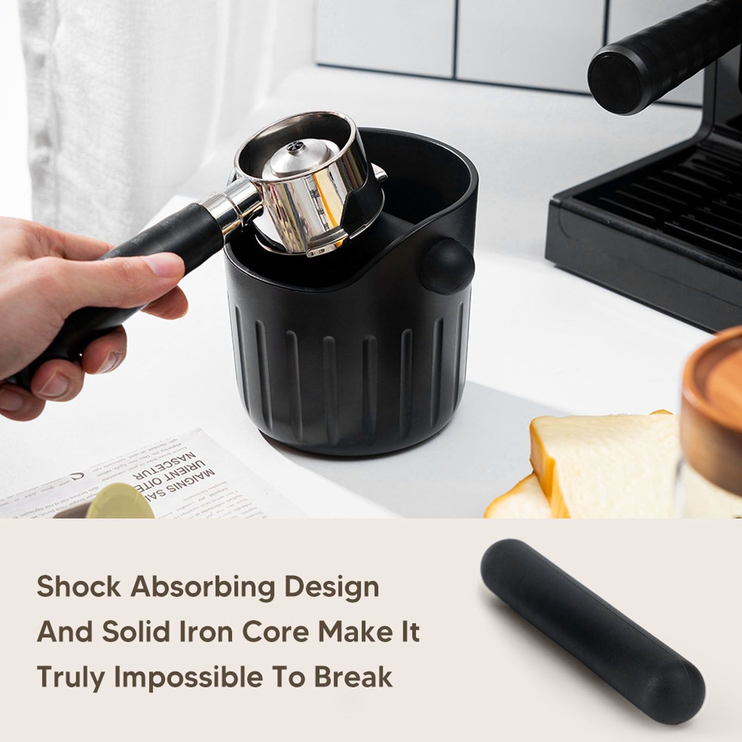 Coffee Grounds Bucket Portable ABS Coffee Knock Box with Skid Resistance Rubber Mat for Home Cafe Bar V1294-YM0523-3118220089211